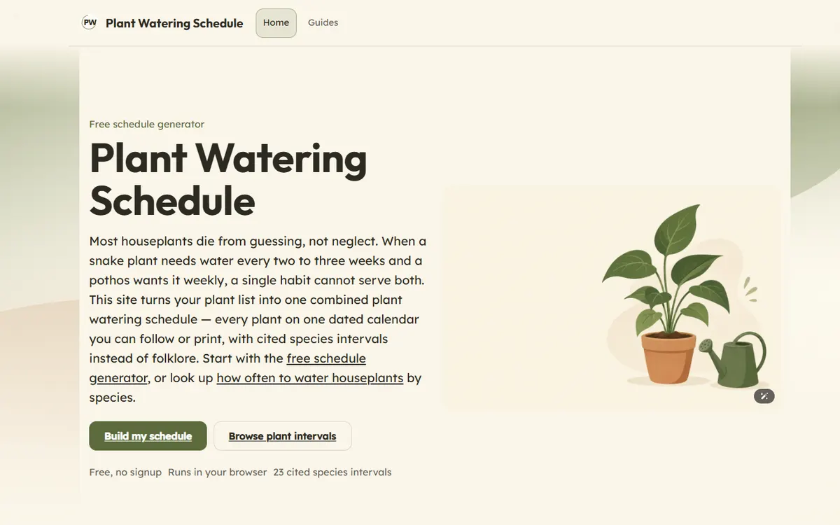 Plant Watering Schedule site