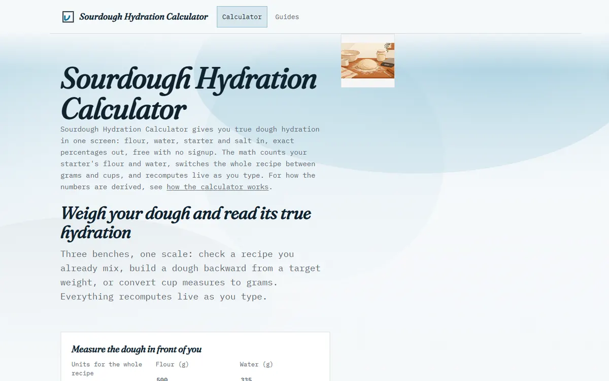 Sourdough Hydration Calculator site